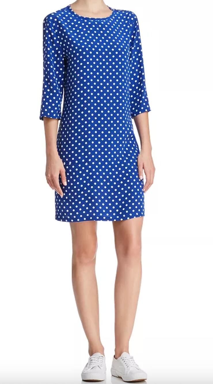Equipment Aubrey Blue White Shift Dress Silk Polka Dot Pocket 3/4 Sleeve Size XS